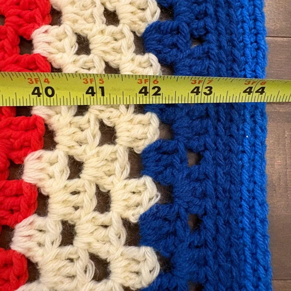 Vtg Patriotic Blanket Handmade Crochet Granny Square 42